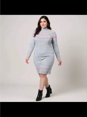 Torrid mini vegan cashmere mock neck fair isle sweater dress size 0/12 NWT